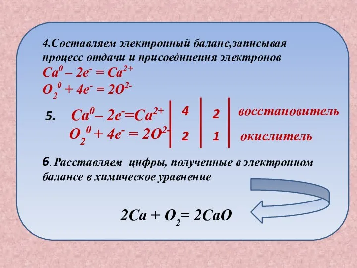 5. Ca0– 2e-=Ca2+ O20 + 4e- = 2O2- 4 2 2