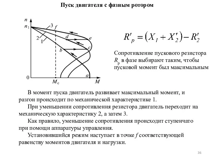 Пуск двигателя с фазным ротором В момент пуска двигатель развивает максимальный