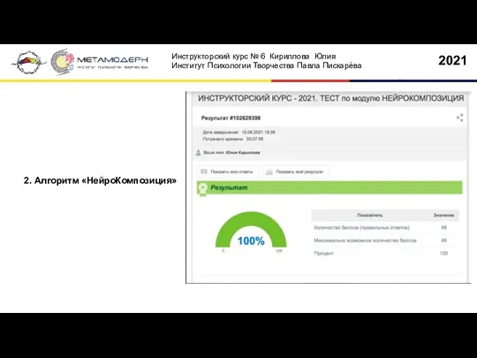 2. Алгоритм «НейроКомпозиция» 2021 Инструкторский курс № 6 Кириллова Юлия Институт Психологии Творчества Павла Пискарёва