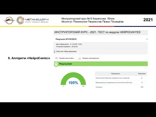 6. Алгоритм «НейроСинтез» 2021 Инструкторский курс № 6 Кириллова Юлия Институт Психологии Творчества Павла Пискарёва