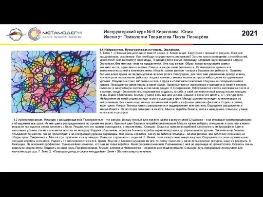 6.4 Нейросинтез. Мультиролевая личность. Экспансия. 1. Тема 1. «Повышение дохода» 2