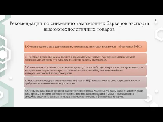 Рекомендации по снижению таможенных барьеров экспорта высокотехнологичных товаров 9