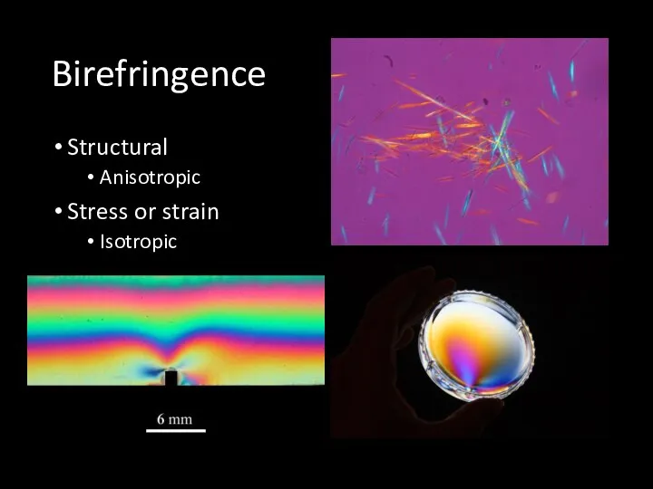 Birefringence Structural Anisotropic Stress or strain Isotropic