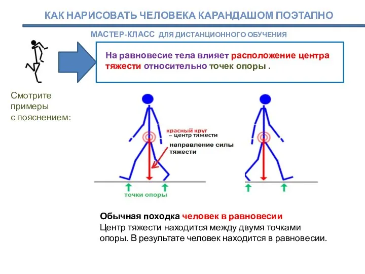 На равновесие тела влияет расположение центра тяжести относительно точек опоры .