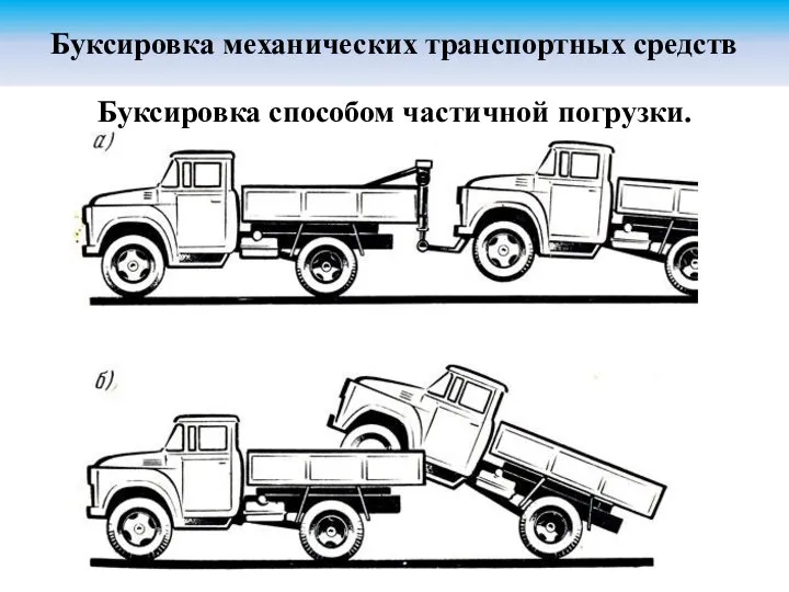 Буксировка механических транспортных средств Буксировка способом частичной погрузки.