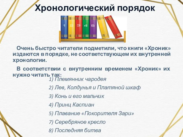 Хронологический порядок Очень быстро читатели подметили, что книги «Хроник» издаются в