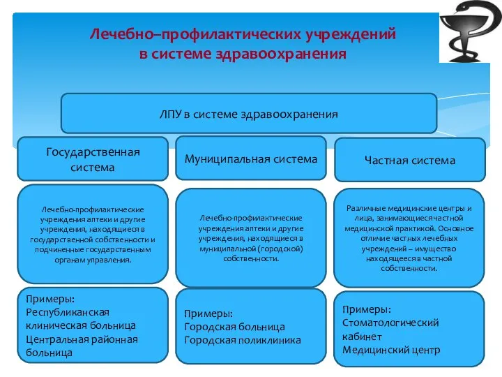 Лечебно–профилактических учреждений в системе здравоохранения ЛПУ в системе здравоохранения Государственная система