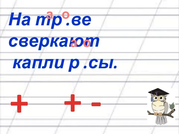 На тр .ве сверкают капли р .сы. а а о о + + -