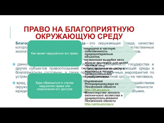 ПРАВО НА БЛАГОПРИЯТНУЮ ОКРУЖАЮЩУЮ СРЕДУ Благоприятная окружающая среда – это окружающая