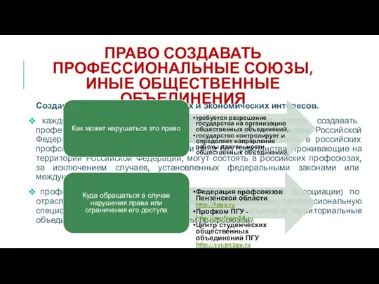 ПРАВО СОЗДАВАТЬ ПРОФЕССИОНАЛЬНЫЕ СОЮЗЫ, ИНЫЕ ОБЩЕСТВЕННЫЕ ОБЪЕДИНЕНИЯ Создаются для защиты социальных