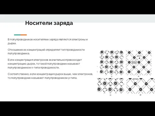 Носители заряда В полупроводниках носителями заряда являются электроны и дырки. Отношение