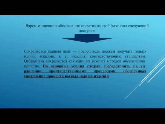 Ядром концепции обеспечения качества на этой фазе стал следующий постулат: Сохраняется