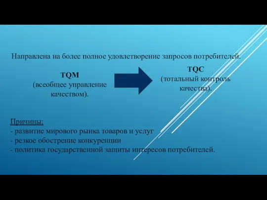 Направлена на более полное удовлетворение запросов потребителей. Причины: - развитие мирового