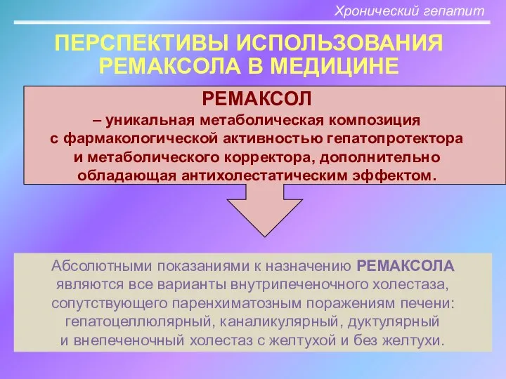 Абсолютными показаниями к назначению РЕМАКСОЛА являются все варианты внутрипеченочного холестаза, сопутствующего