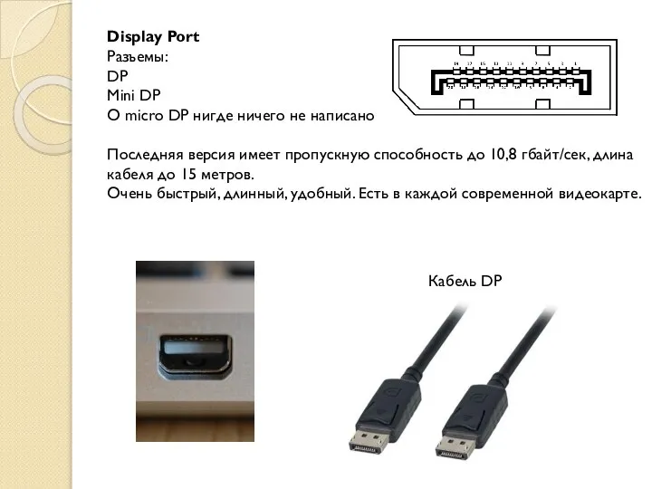 Display Port Разъемы: DP Mini DP О micro DP нигде ничего