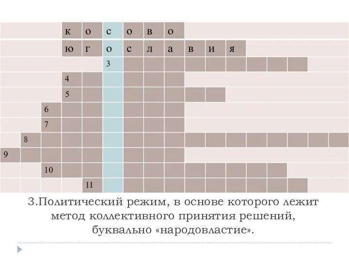 3.Политический режим, в основе которого лежит метод коллективного принятия решений, буквально «народовластие».