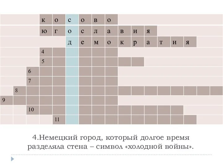 4.Немецкий город, который долгое время разделяла стена – символ «холодной войны».