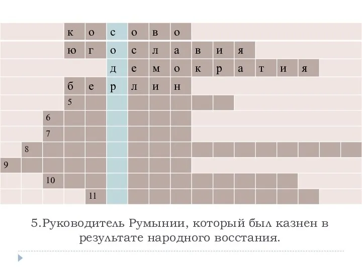 5.Руководитель Румынии, который был казнен в результате народного восстания.