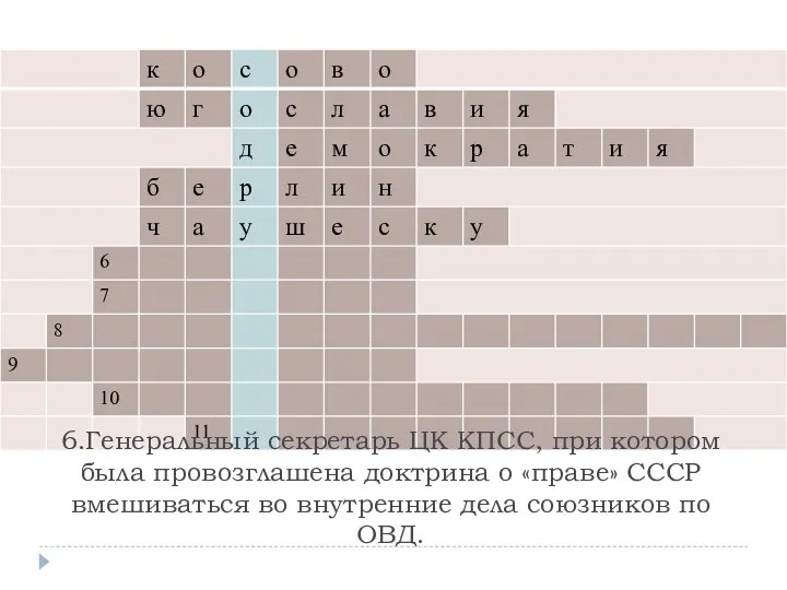 6.Генеральный секретарь ЦК КПСС, при котором была провозглашена доктрина о «праве»