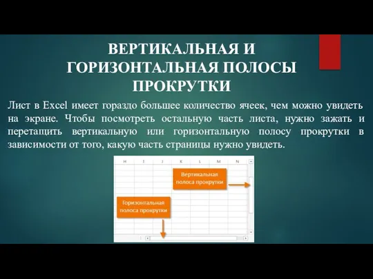 ВЕРТИКАЛЬНАЯ И ГОРИЗОНТАЛЬНАЯ ПОЛОСЫ ПРОКРУТКИ Лист в Excel имеет гораздо большее