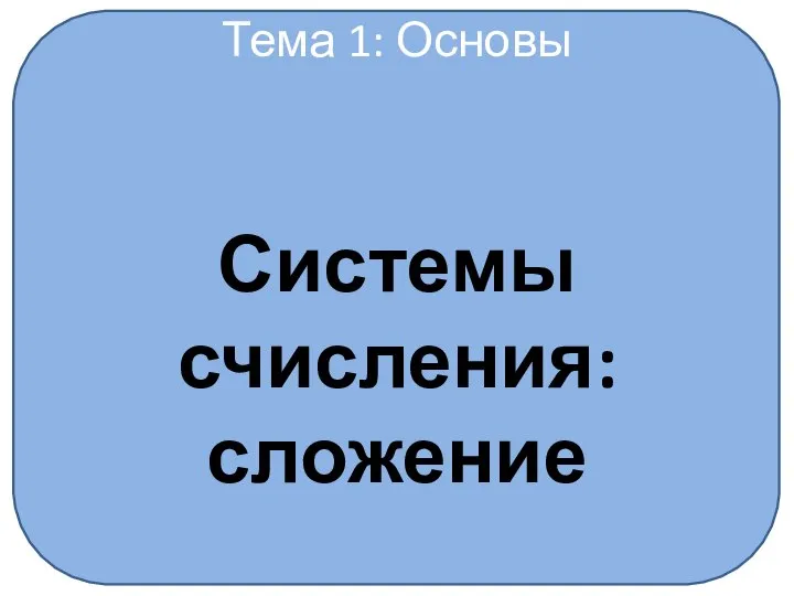 Тема 1: Основы Системы счисления: сложение