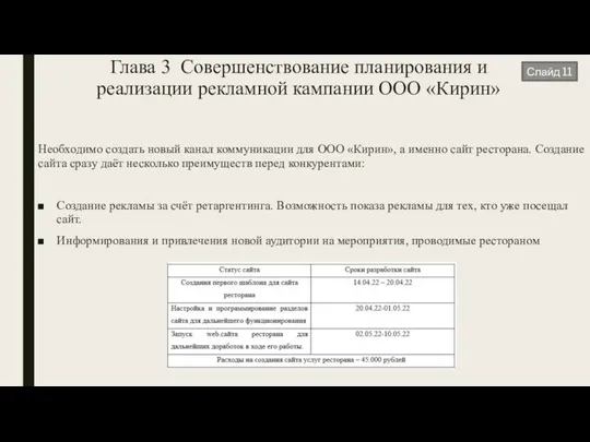 Глава 3 Совершенствование планирования и реализации рекламной кампании ООО «Кирин» Необходимо