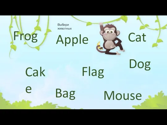 Выбери животных Cat Dog Apple Mouse Flag Cake Bag Frog