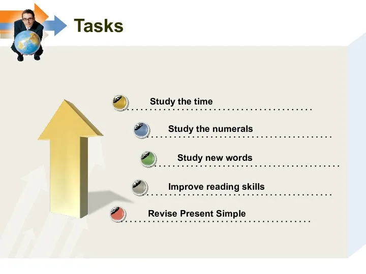 Revise Present Simple Tasks Study the time Study the numerals Study new words Improve reading skills