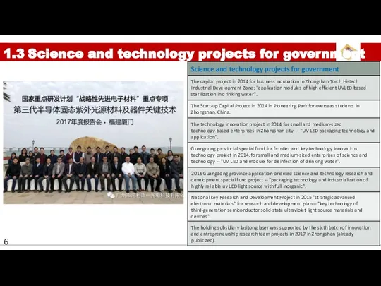 1.3 Science and technology projects for government 6