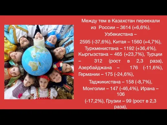 Между тем в Казахстан переехали из России – 3614 (+6,6%), Узбекистана