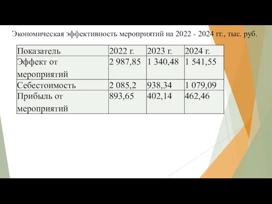 Экономическая эффективность мероприятий на 2022 - 2024 гг., тыс. руб.