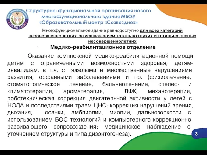 3 Структурно-функциональная организация нового многофункционального здания МБОУ «Образовательный центр «Созвездие»» Многофункциональное