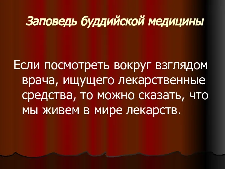 Заповедь буддийской медицины Если посмотреть вокруг взглядом врача, ищущего лекарственные средства,