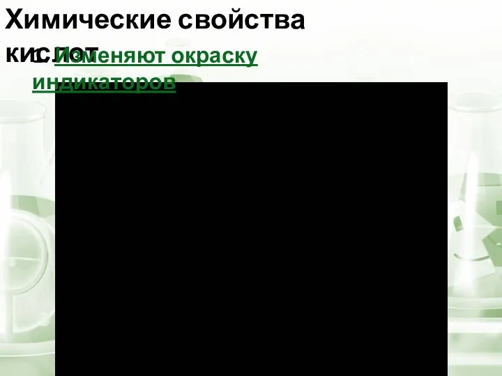 Химические свойства кислот 1. Изменяют окраску индикаторов