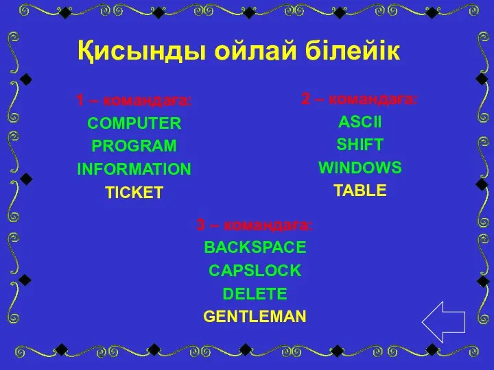 1 – командаға: COMPUTER PROGRAM INFORMATION TICKET 2 – командаға: ASCII