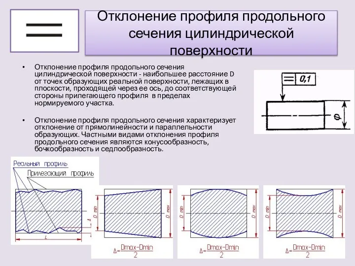 Отклонение профиля продольного сечения цилиндрической поверхности Отклонение профиля продольного сечения цилиндрической