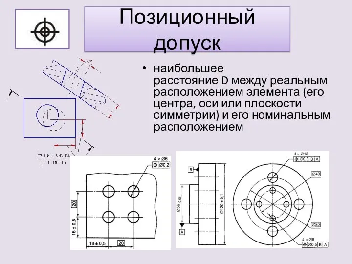 Позиционный допуск наибольшее расстояние D между реальным расположением элемента (его центра,