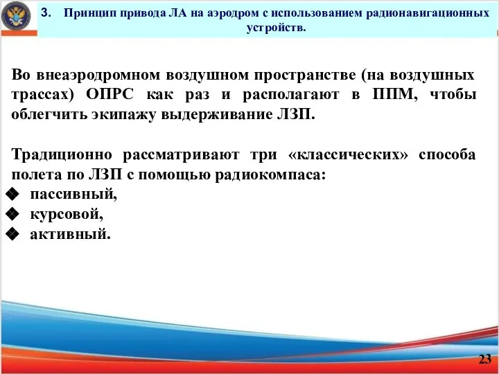 Принцип при­вода ЛА на аэродром с использованием радиона­вигационных устройств. Во внеаэродромном