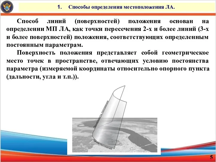 Способы определения местоположения ЛА. Способ линий (поверхностей) положения основан на определении