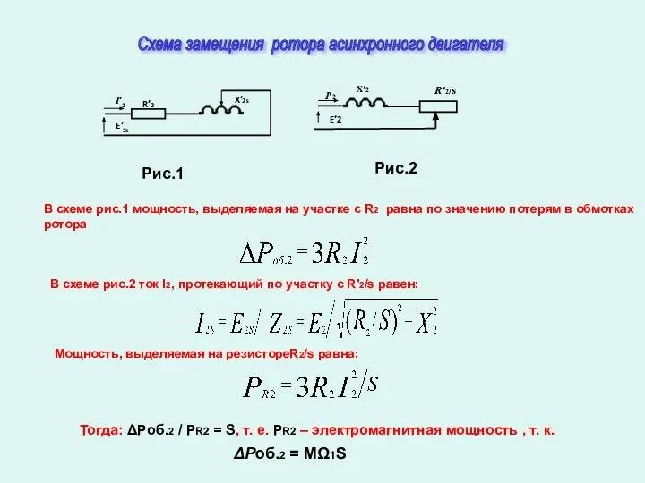 Схема замещения ротора асинхронного двигателя В схеме рис.1 мощность, выделяемая на