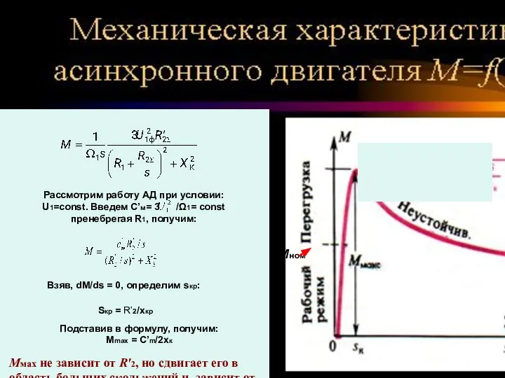 Рассмотрим работу АД при условии: U1=const. Введем С’м= 3 /Ω1= const