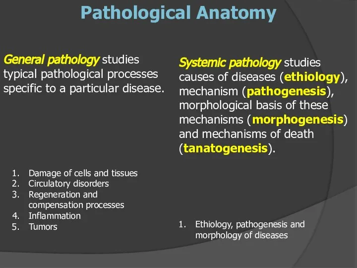 General pathology studies typical pathological processes specific to a particular disease.