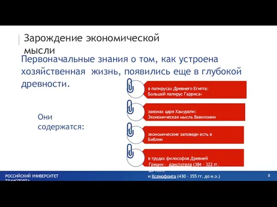 Зарождение экономической мысли Первоначальные знания о том, как устроена хозяйственная жизнь,