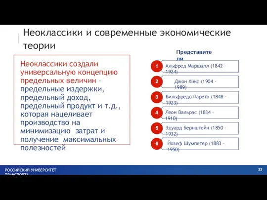 Неоклассики и современные экономические теории Неоклассики создали универсальную концепцию предельных величин