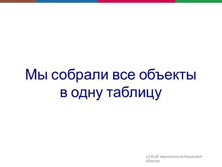 Мы собрали все объекты в одну таблицу (с) Клуб маркетологов Кировской области