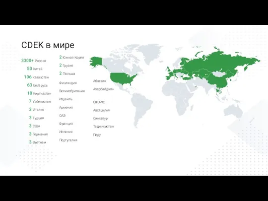 CDEK в мире 2 Южная Корея 2 Грузия 2 Польша Финляндия