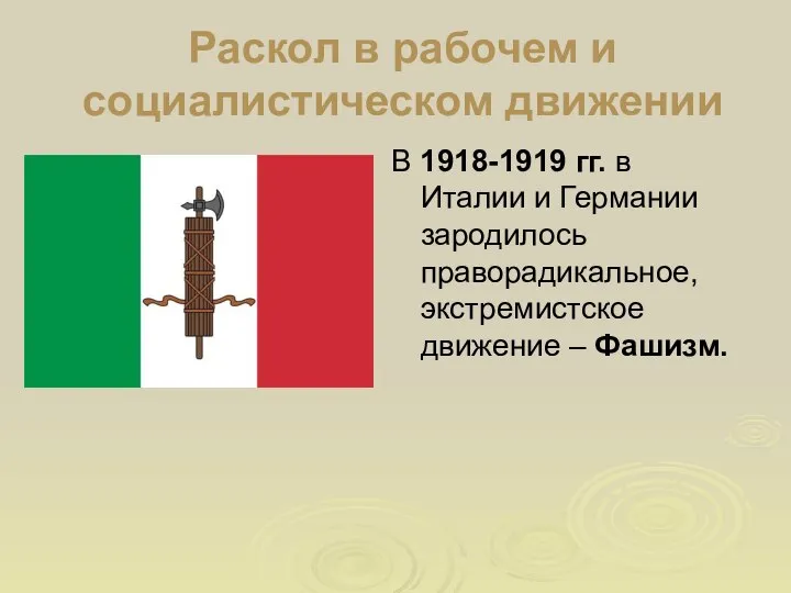 Раскол в рабочем и социалистическом движении В 1918-1919 гг. в Италии