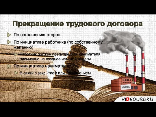 Прекращение трудового договора По соглашению сторон. По инициативе работника (по собственному