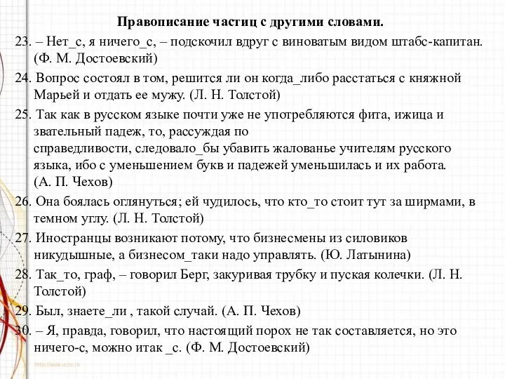 Правописание частиц с другими словами. 23. – Нет_с, я ничего_с, –