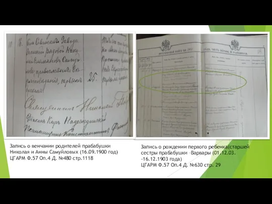 Запись о венчании родителей прабабушки Николая и Анны Самуйловых (16.09.1900 год)